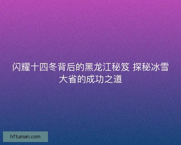 闪耀十四冬背后的黑龙江秘笈 探秘冰雪大省的成功之道
